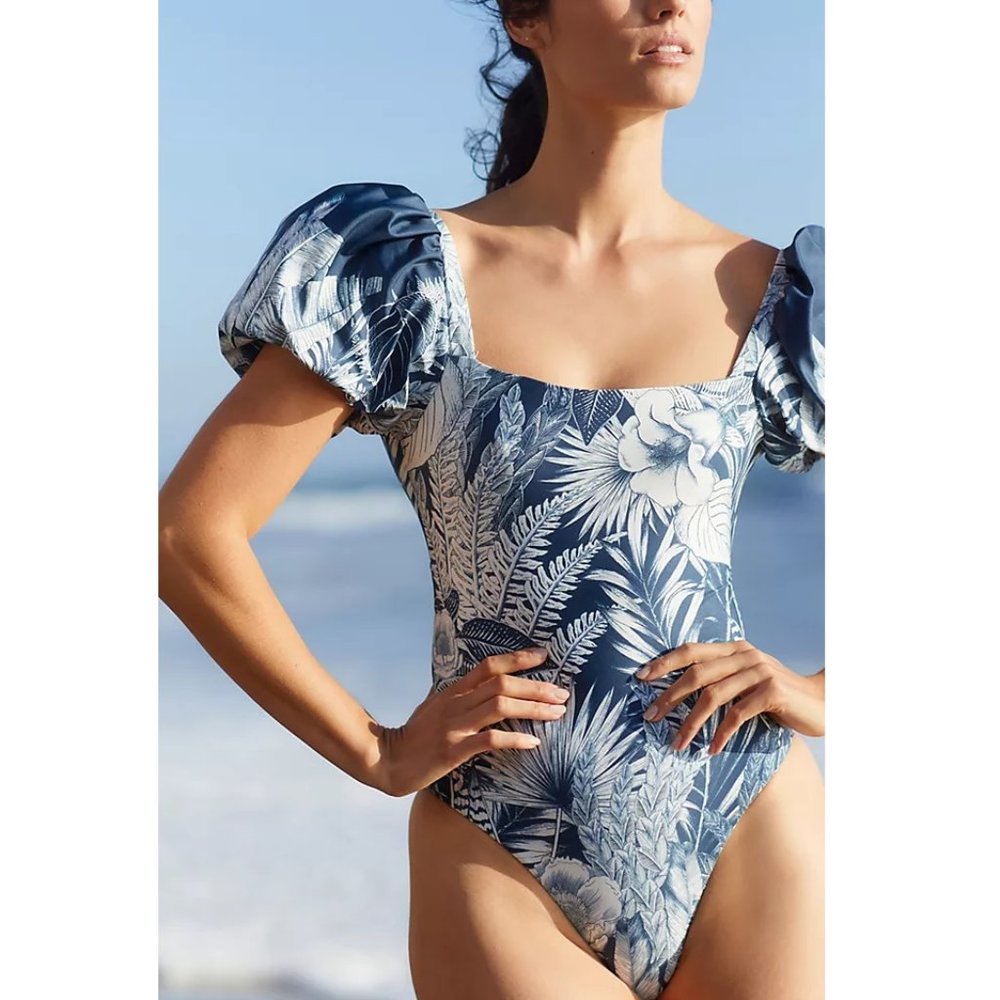 Anthropologie Agua Bendita Palma Puff-Sleeved One-Piece Swimsuit NWT - Picture 4 of 7